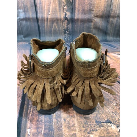 Minnetonka Rancho Brown Suede Fringe Ankle Buckle Boots Booties Womens 9 (v5L - Picture 8 of 11